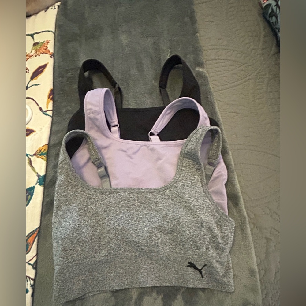 Puma 3-Pack Sports Bras in Gray, Lavender, Black